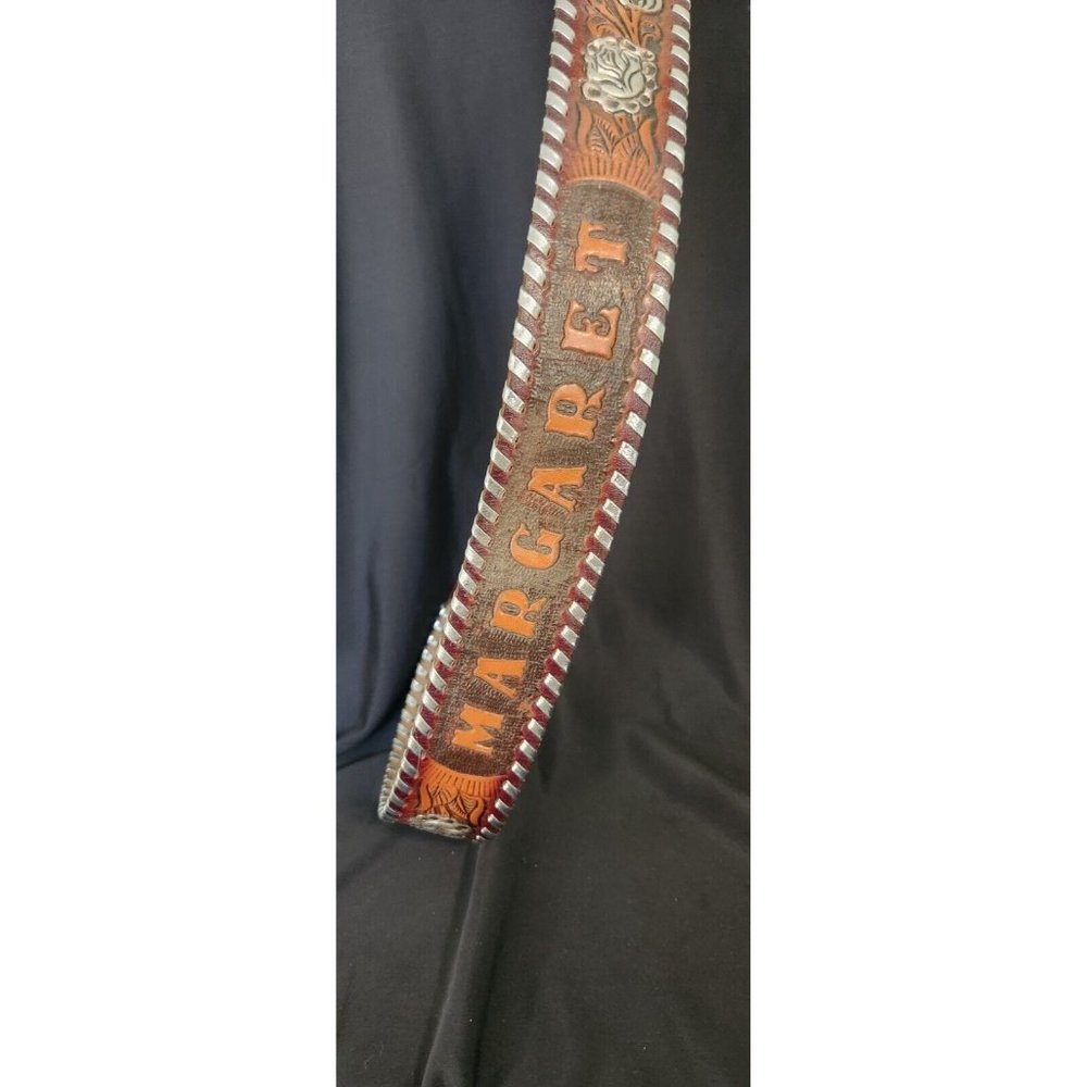 Hand Carved Leather Name Belt "Margaret"